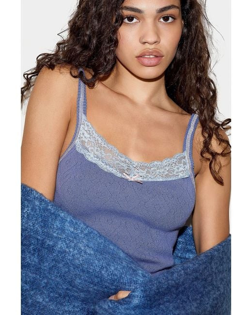 Out From Under Blue Lace Trim Pointelle Cami