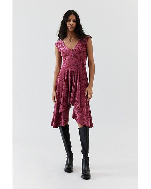 Urban Outfitters Red Uo Corina Velvet Short Sleeve Mini Dress