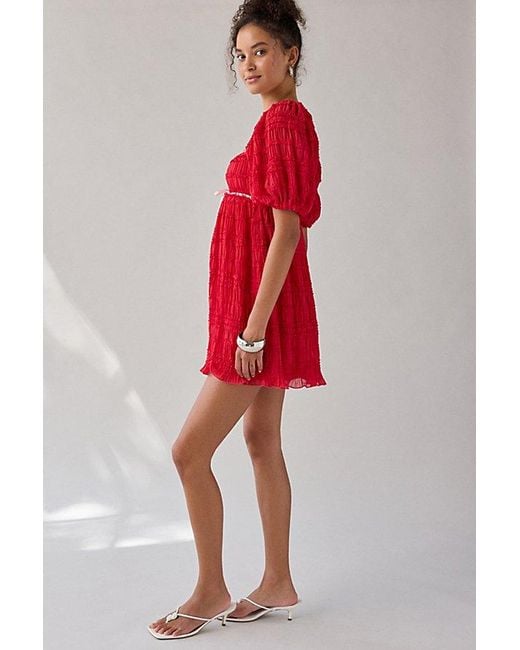 Kimchi Blue Red Daphne Ruffle Puff Sleeve Babydoll Mini Dress