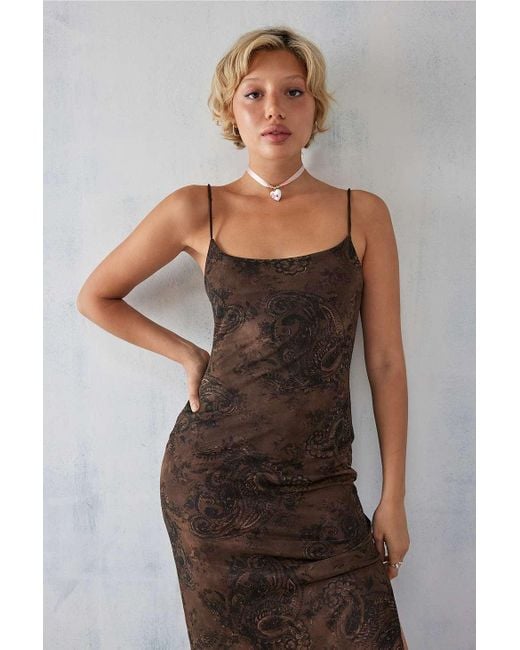 Urban Outfitters Brown Uo Billie Paisley Mesh Maxi Dress