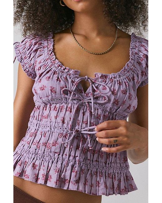 Kimchi Blue Brown Remi Tie-Front Cropped Blouse