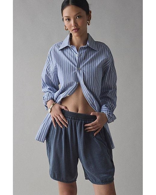 BDG Blue Aura Satin Baggy Longline Short