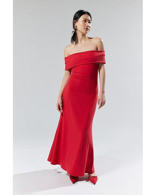 Silence + Noise Red Jayde Off-The-Shoulder Maxi Dress