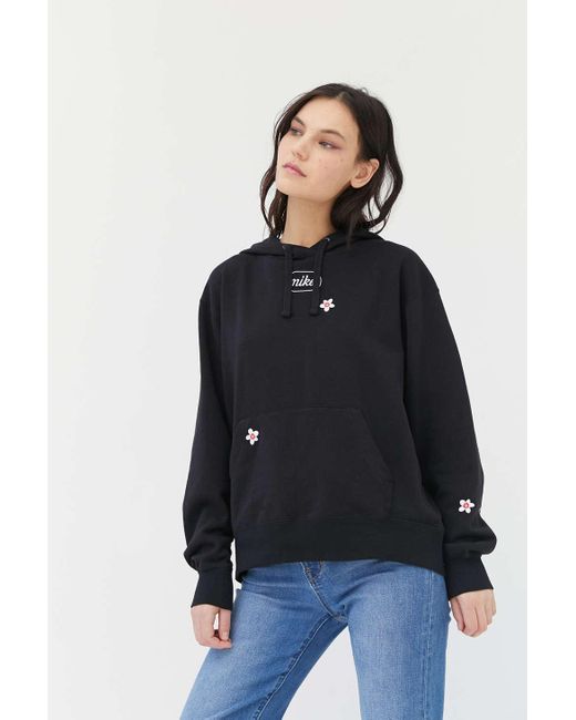 Nike Black Embroidered Flower Hoodie Sweatshirt