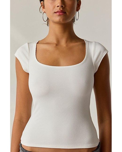 BDG White Drew Cap Sleeve Square Neck Cropped Tee Top
