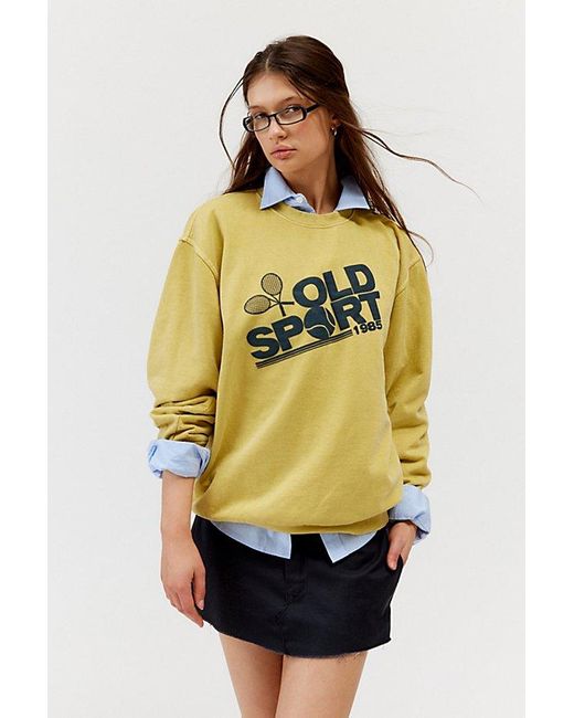 Urban Outfitters Yellow Old Sport Puff Paint Pullover Sweatshirt