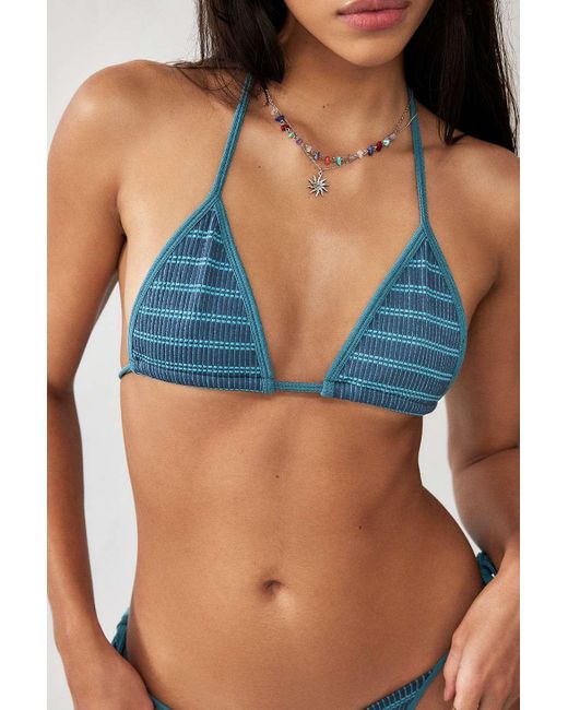Out From Under Blue Striped Seamless Triangle Bikini Top