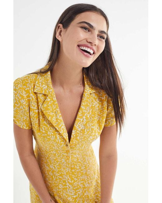 Urban Outfitters Yellow Uo Floral Button-down Midi Dress
