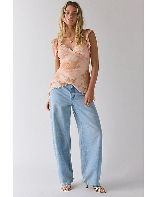 Kimchi Blue Blue Nelly Ruffled Mesh Tie-Back Tunic Top