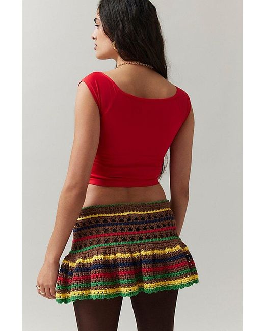 BDG Red Gracie Crochet Micro Mini Skirt
