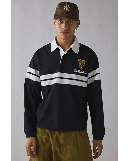 Urban Outfitters Black Guinness Embroidered Logo Rugby Shirt Top for men