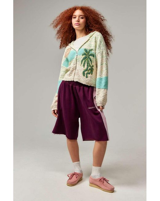 Urban Outfitters Green Uo Festival Palm Tree Knit Zip-up Hoodie