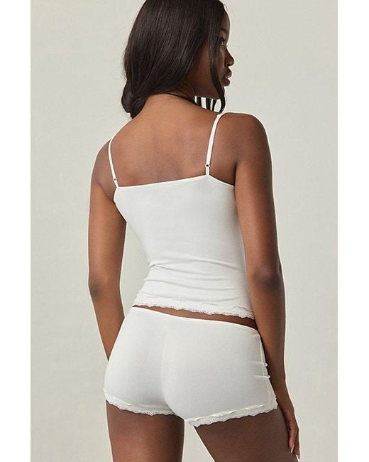 Out From Under White Elise Lace Trim Cami + Micro Short Pj Set