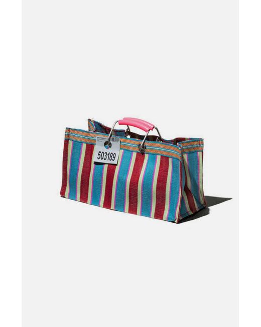 Puebco Blue Wide Recycled Plastic Stripe Bag In Red,at Urban Outfitters