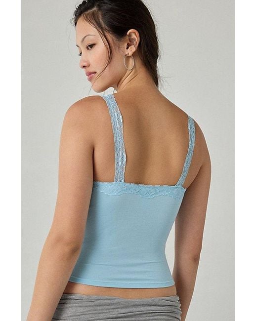 Out From Under Blue Lace Trim Soft Touch Cropped Cami