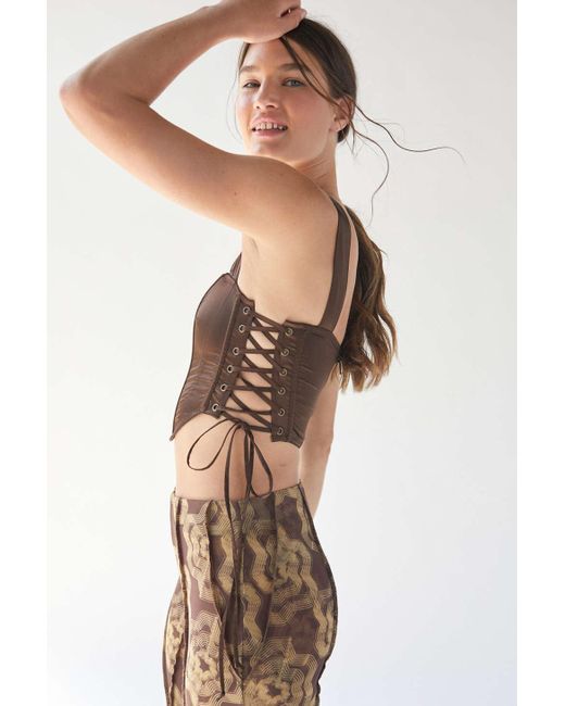 Urban Outfitters Brown Uo Litsa Satin Lace-up Corset Top