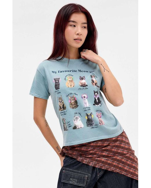 Urban Outfitters Blue Uo Headphone Cats Relaxed T-shirt