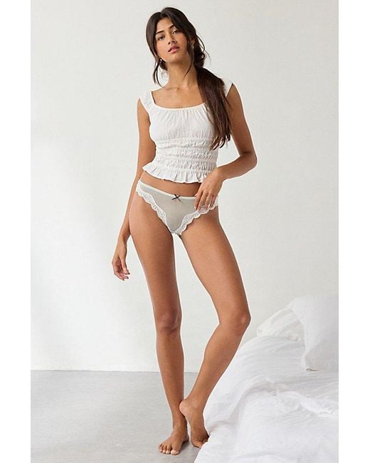 Out From Under White Angel Mesh Lace Trim Thong