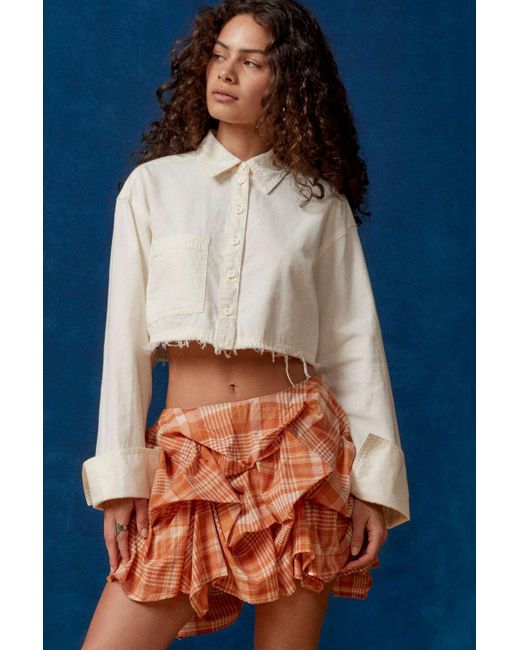 BDG Blue Anna Printed Ruched Mini Skirt In Orange,at Urban Outfitters