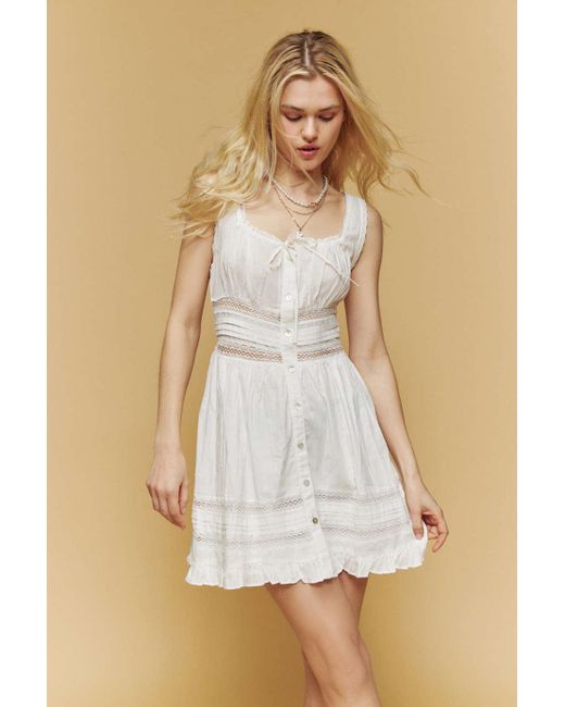 Urban Outfitters Uo Angelina Lace-inset Mini Dress In Ivory,at in White
