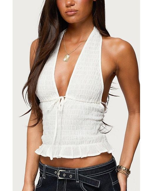 Edikted White Larissa Scrunch Halter Top