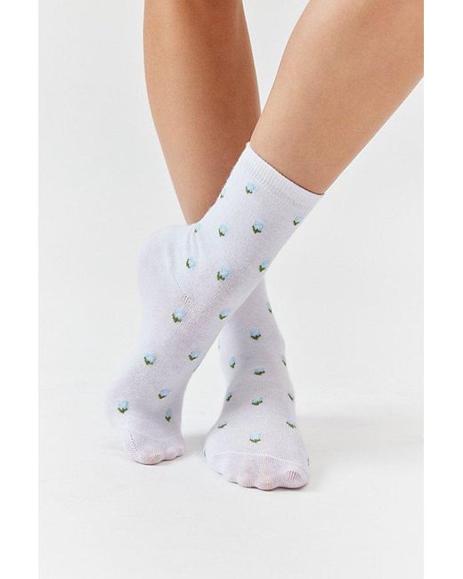 Urban Outfitters Blue Little Flowers Soft Crew Sock