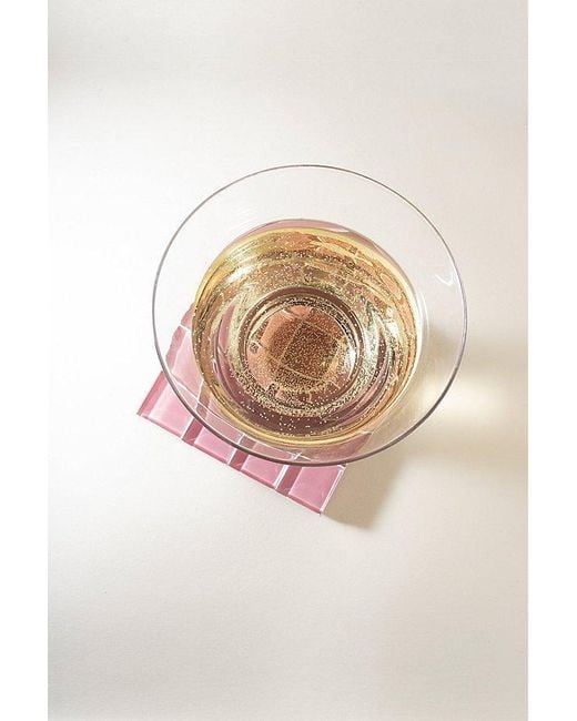 Subtle Studios Pink Solid Glass Tile Coaster