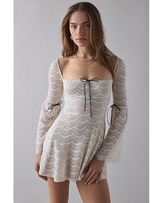 Kimchi Blue Women's White Alina Scalloped Lace Bell Sleeve Mini Dress Kimchi Blue Women's White Alina Scalloped Lace Bell Sleeve Mini Dress