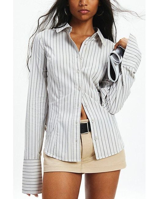 Urban Outfitters Black Uo Leilani Slim Button Up Shirt Top