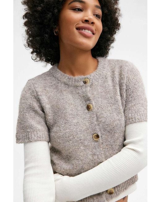 Kimchi Blue Natural Uo Lofty Short Sleeve Cardigan