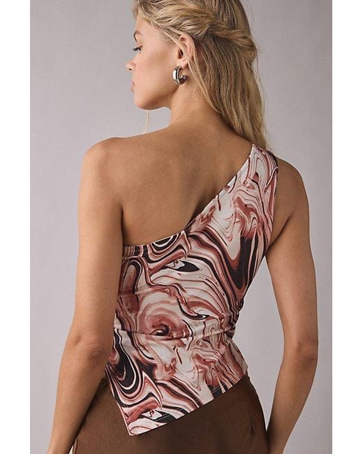 Vintage & ReMADE by UO Red Remade By Uo Remnants Swirl Asymmetric One Shoulder Top