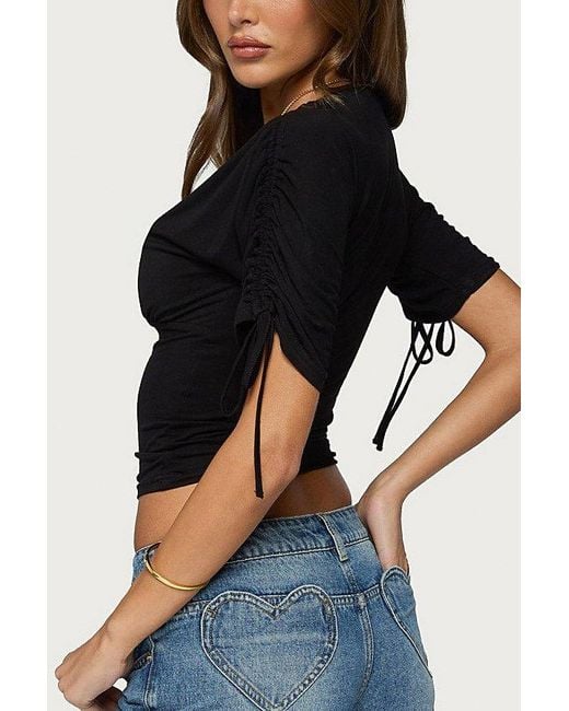 Edikted Black Muriel Drawstring V Neck Top