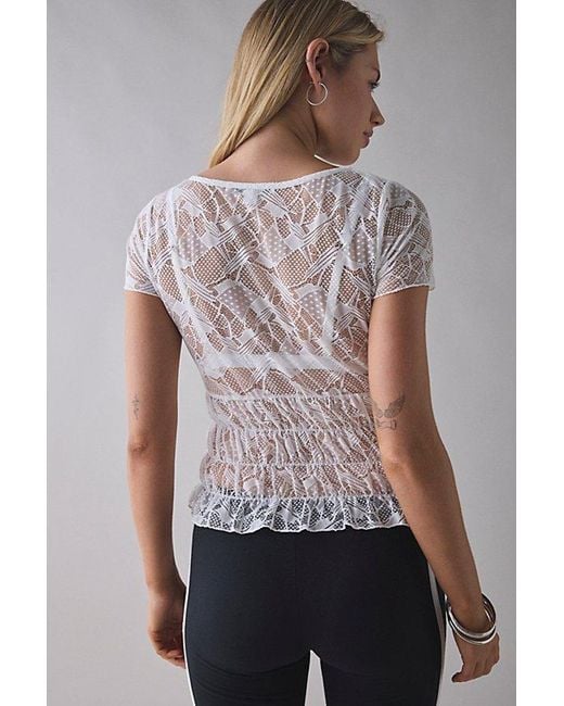 Kimchi Blue White Miley Sheer Lace Smocked Crop Top