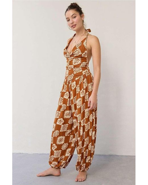 Urban Outfitters Brown Uo Seaside Cowl Neck Jumpsuit