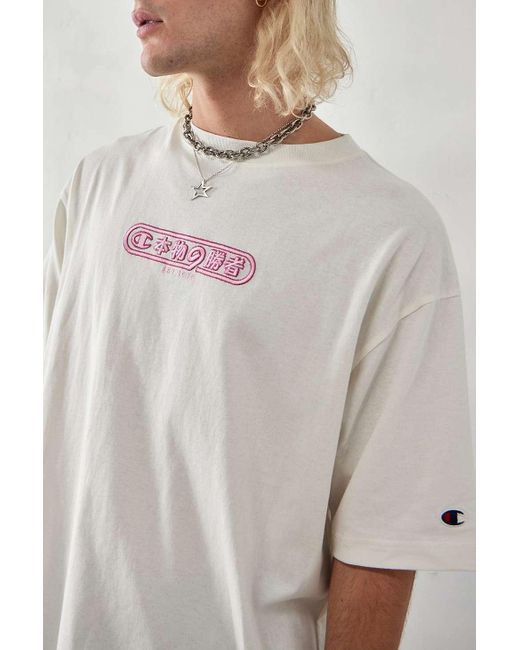 Champion Uo Exclusive White Neon Lights Japanese Logo T-shirt for men