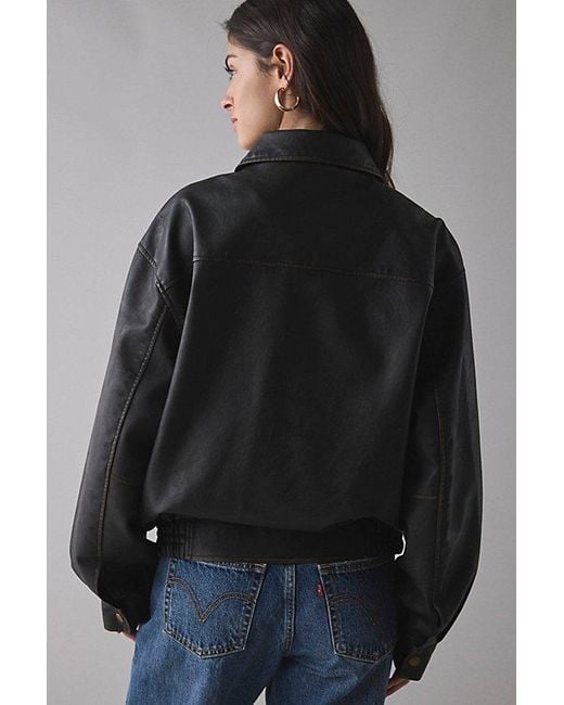 BDG Blue Billie Faux Leather Oversized Bomber Jacket