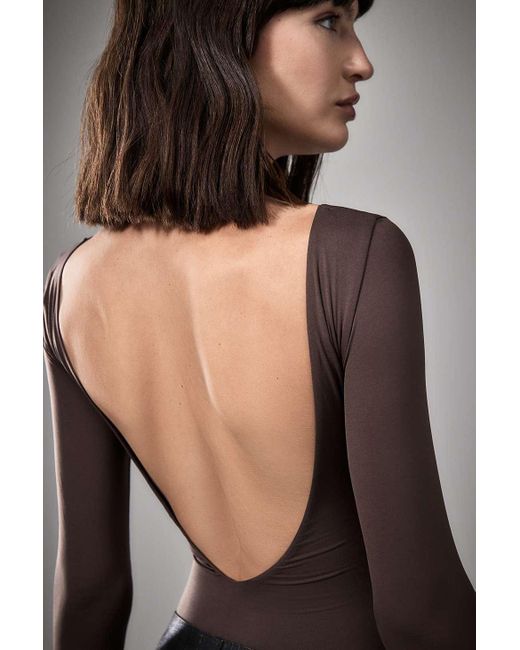 Out From Under Brown Slinky Backless Bodysuit