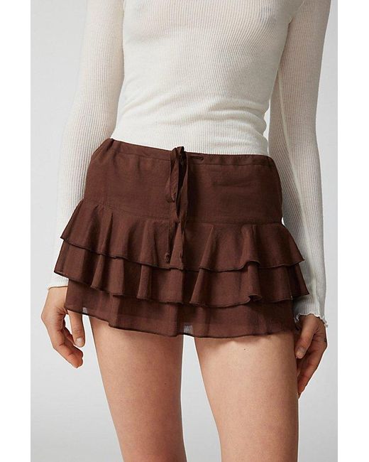 Urban Outfitters Brown Uo Kara Ruffle Micro Mini Skirt