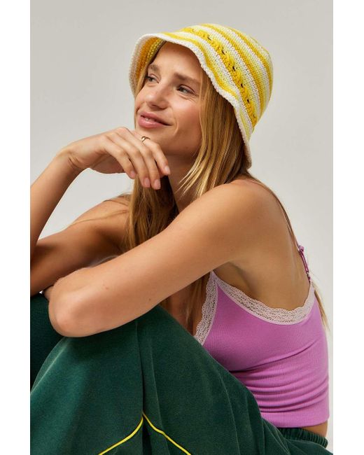 Urban Outfitters Green Uo Stripe Knit Bucket Hat