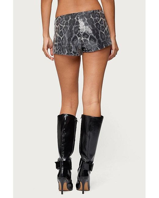 Edikted Blue Sequin Leopard Printed Micro Shorts