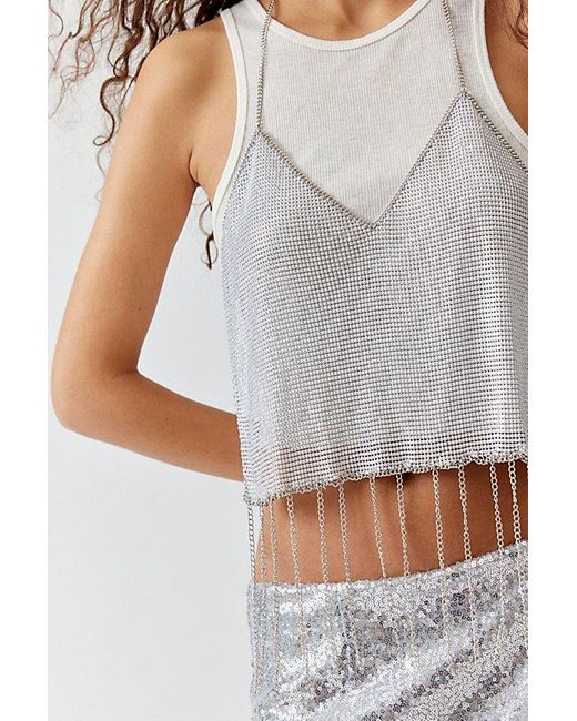 Urban Outfitters White Rae Metal Fringe Halter Top