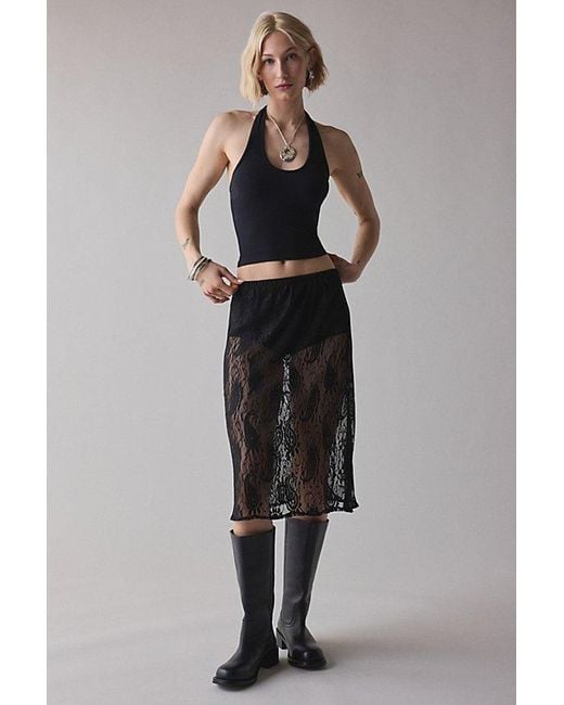 Vintage & ReMADE by UO Black Remade By Uo Sheer Lace Midi Skirt