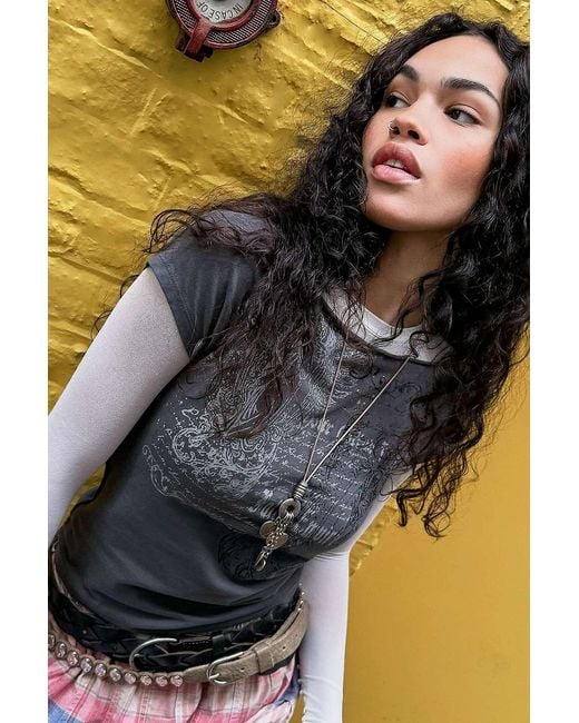 Silence + Noise Black Silence + Noise Angel Grunge Slash Neck T-shirt