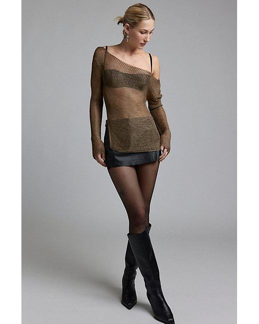 Silence + Noise Metallic Karina Chainmail Knit Asymmetric Sweater
