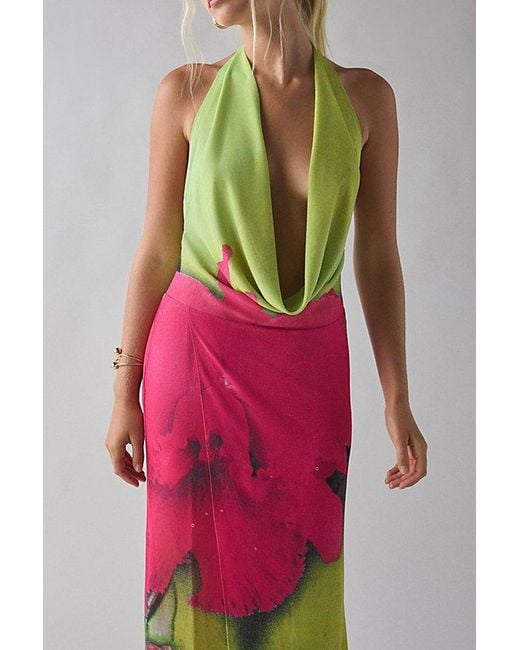 I.AM.GIA Pink I. Am. Gia. Samantha Georgette Plunging Cowl Halter Maxi Dress