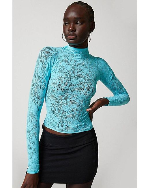 Out From Under Blue Divine Sheer Lace Cutout Top