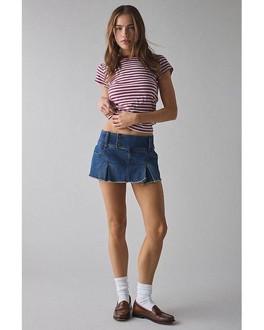 Kimchi Blue Gray Cameron Low-Rise Pleated Denim Micro Skort