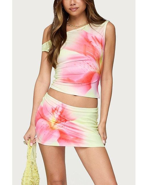 Edikted Red Tiger Flower Off Shoulder Top
