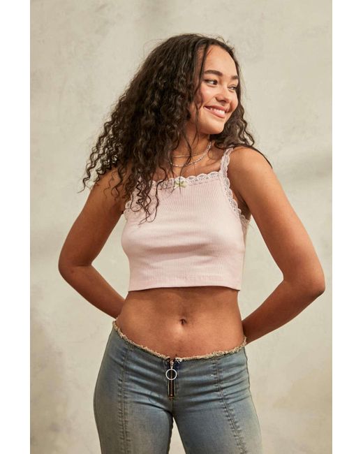 Urban Outfitters Uo Mimi Lace Square Neck Tank Top in Pink Lyst