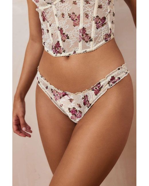 Out From Under Brown Amor Floral Lace Thong